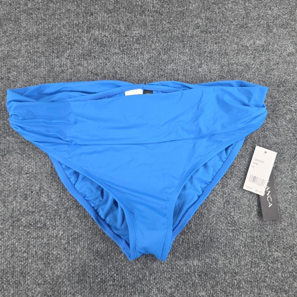 La Blanca Women Size 16 Blue Ruched Bikini Bottom Solid Swimwear NWT